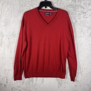 Nautica Sweater Mens 2XL Red V Neck Pullover Luxury Performance Cotton Modal‎